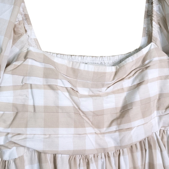Abercrombie Fitch Emerson Poplin Puff Sleeve Gingham Dress Large Tall LT Peasant - Picture 5 of 13